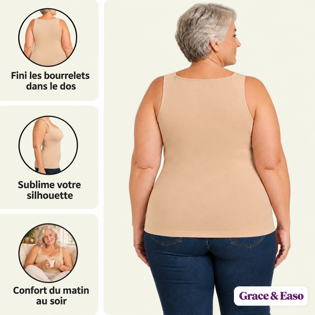 Débardeur Grace & Easo : sans crochets, sans armatures, soutien-gorge intégré